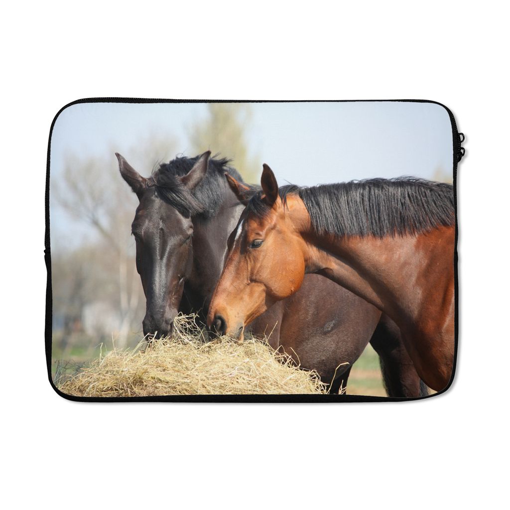 MuchoWow Laptop Hülle 14 ZollPferde - Heu - Tiere Laptoptasche - Laptoptasche - Stoßsicher - Schutzhaube