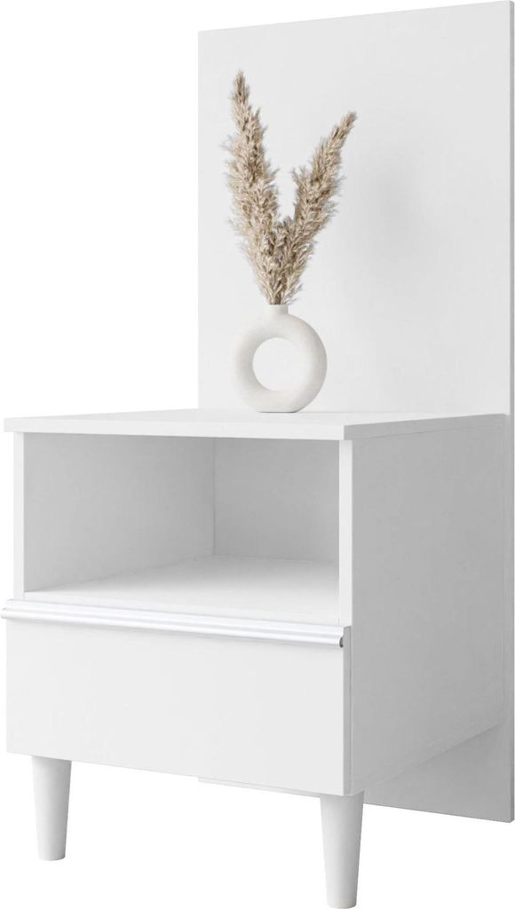 Holznachttisch mit Schublade ZAFOCLA Nachttisch passend zum Bett Nachtschrank mit Schublade und Ablage, Farbe: Weiß