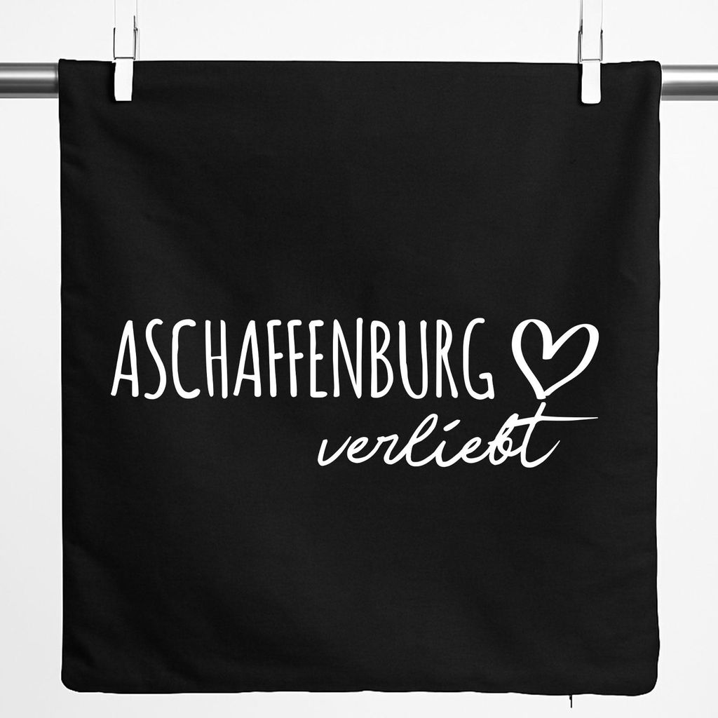 Huuraa Kissenbezug Aschaffenburg verliebt 40x40cm Black Baumwolle Dekokissenbezug Geschenkidee
