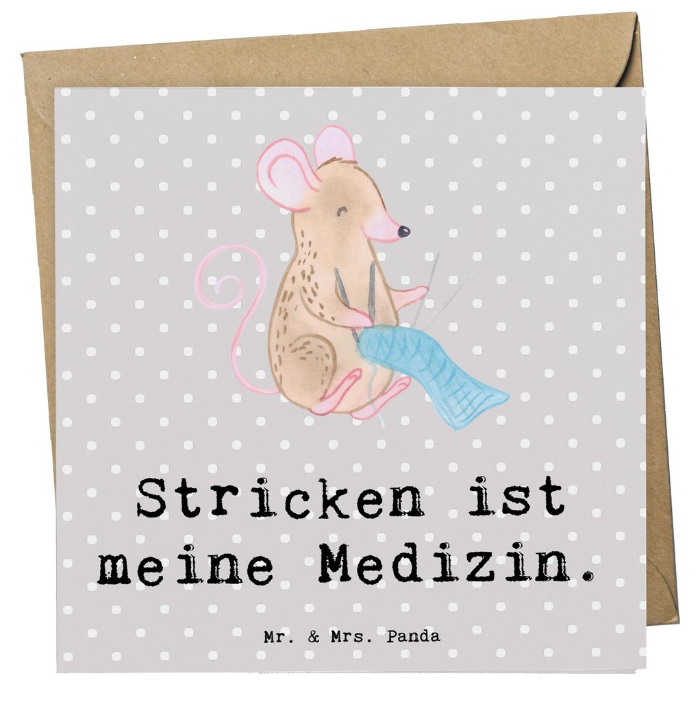 Mr. & Mrs. Panda doppelkarte Maus Stricken - Grau Pastell - Geschenk, Klappkarte, DIY, Glückwunschkarte, anlasskarte, faltkarte, Grußkarte