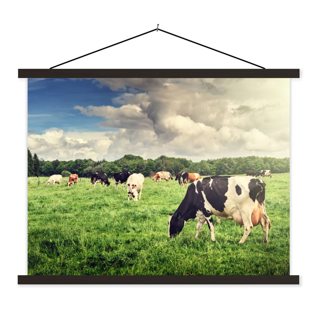 MuchoWow Textilposter Kühe - Weide - Natur - Tiere - Landschaft 60x45 cm mit schwarzem Rahmen - Poster Schlafzimmer
