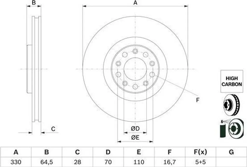 Disque de frein haute teneur en carbone BOSCH 0 986 479 E88 haute fiabilité