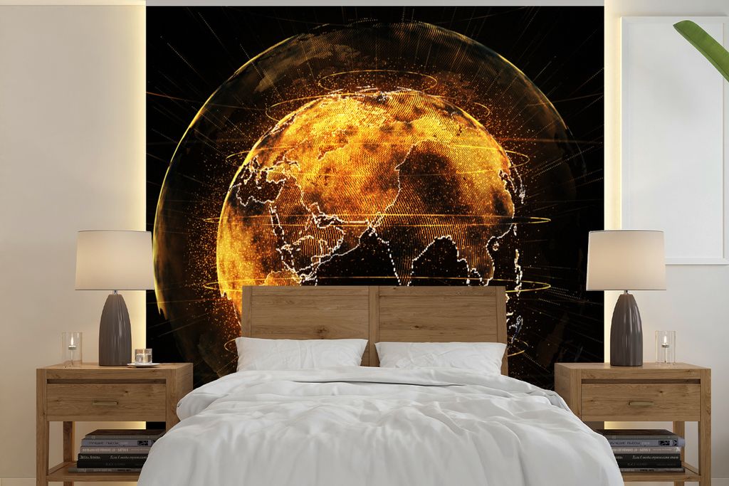 MuchoWow Fototapete für Wohnzimmer oder Schlafzimmer Wandtapete Vinyl Motivtapete Erde - Gold - Linie - 220x220 cm - Tapeten