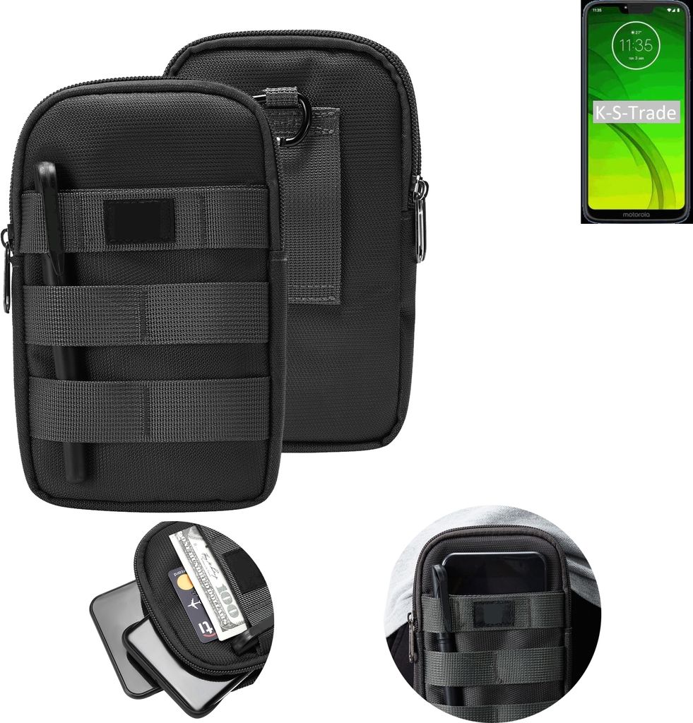 K-S-Trade Holster Gürtel Tasche kompatibel mit Motorola Moto G7 Power Handy Tasche Schutz Hülle dunkel-grau viele Fächer, 1x