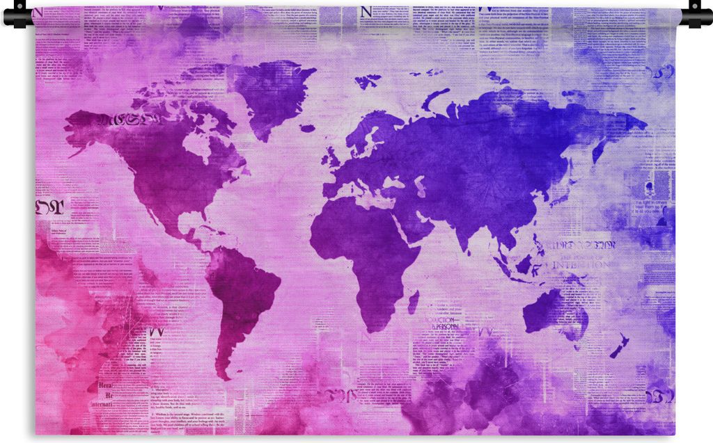 MuchoWow Wandteppich Wandbehang Weltkarte - Rosa - Blau 150x100 cm Tapisserie Dekoration Wandtuch - Waschbar - Tapisserien - Wand-Decke