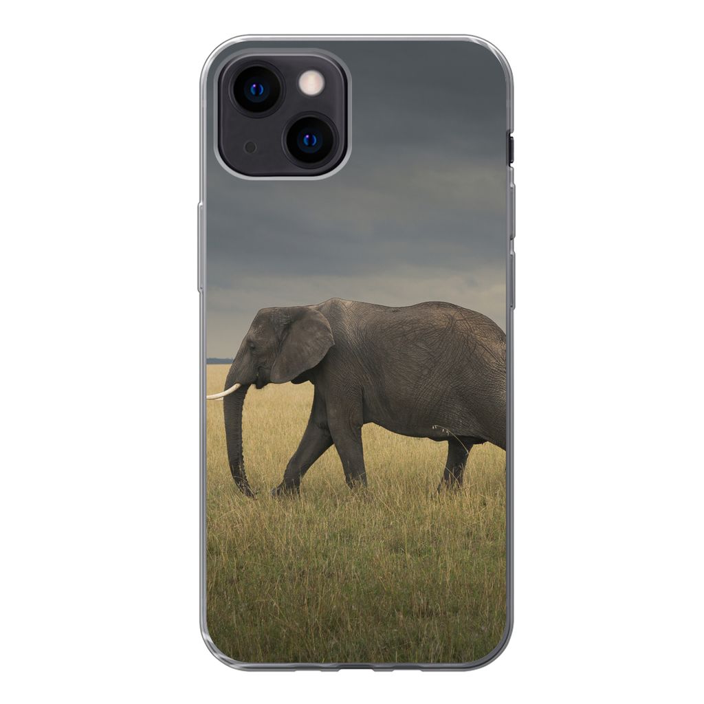 MuchoWow Handyhülle Schutzhülle Hülle für iPhone 13 mini Elefant - Savanne - Tiere - Natur Silikon Softcase Handy Hülle - Softcase