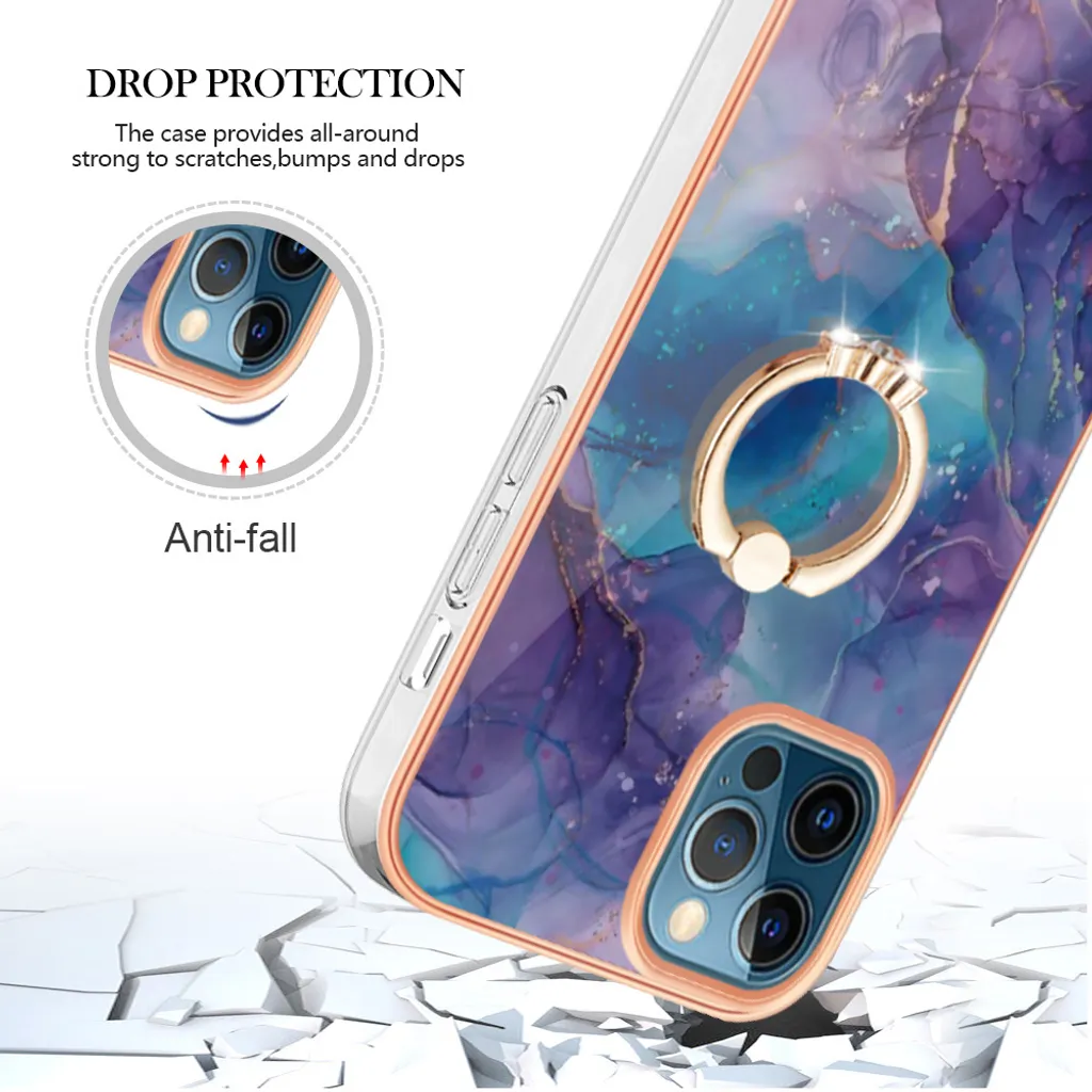 Skyhewen Custodia per iPhone 12 con cavalletto ad anello, antiurto, in
