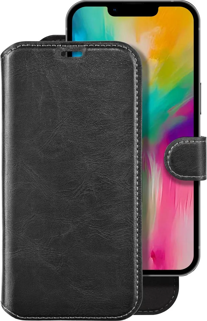 Portefeuille fin 2 en 1 iPhone 16 : Étui Magnétique et Finition Cuir Noir