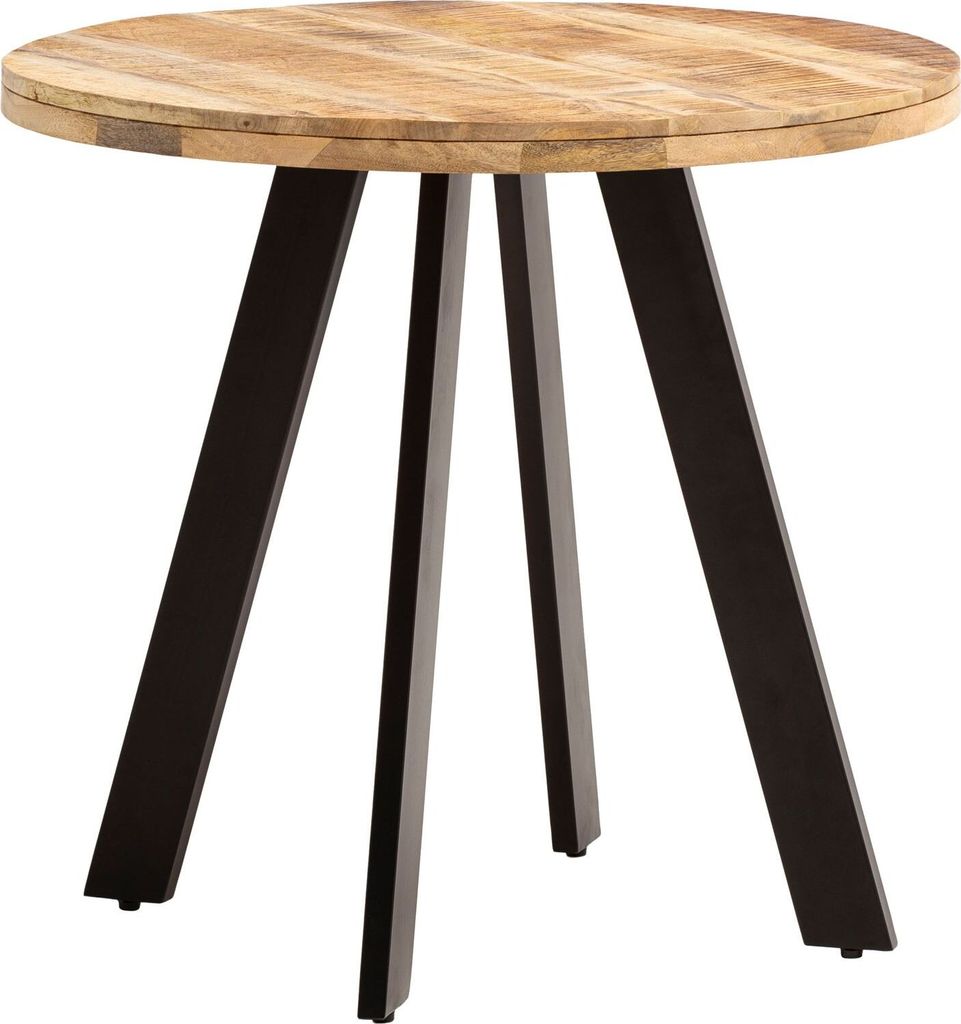 Esszimmertisch 80x80x75 cm Mango Massivholz Esstisch Modern, Küchentisch Massiv mit Metallbeinen, Holztisch Esszimmer Rund, Kleiner Speisetisch Holz