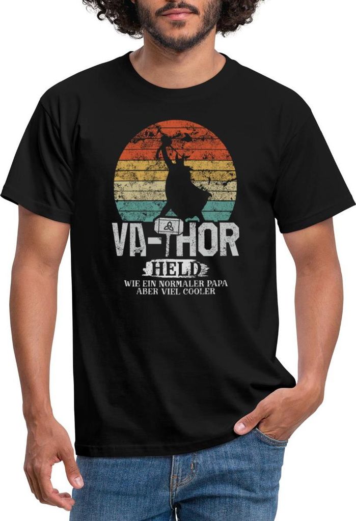 Spreadshirt Va-Thor Fathor Held Vatertag Geschenk Männer T-Shirt, S, Schwarz