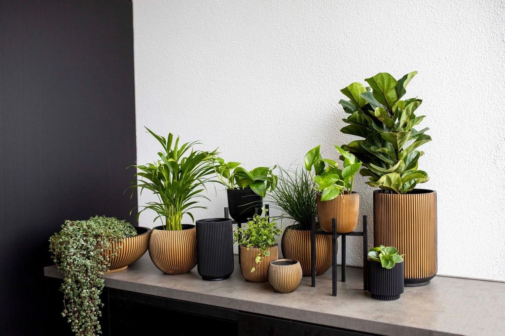 Set Di 5 Vasi Da Fiori Rotondi Con Scanalature – Bianco, Misure Diverse, Per Interni/esterni