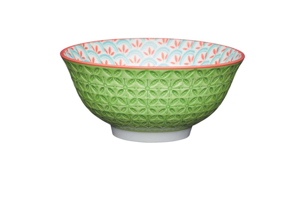 KitchenCraft ECMKCBOWL31SET - Set of Keramikschalen of mit geprägtem geometrischem Design.