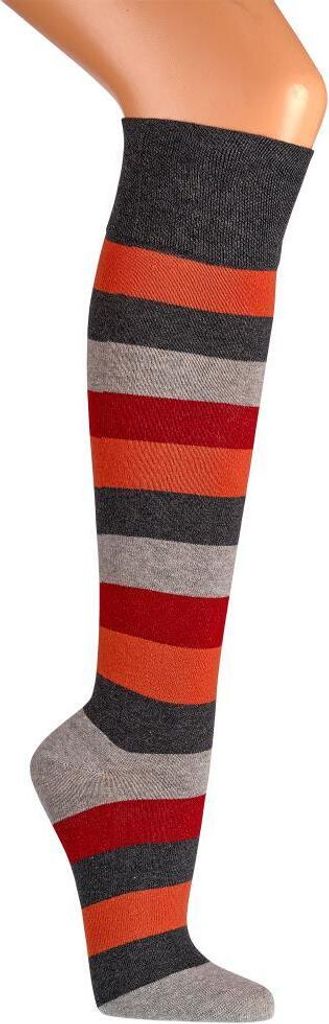 FussFreunde 2 Paar Geringelte Kniestrümpfe, Gemustert, Orange-Gestreift, Größe 43-46