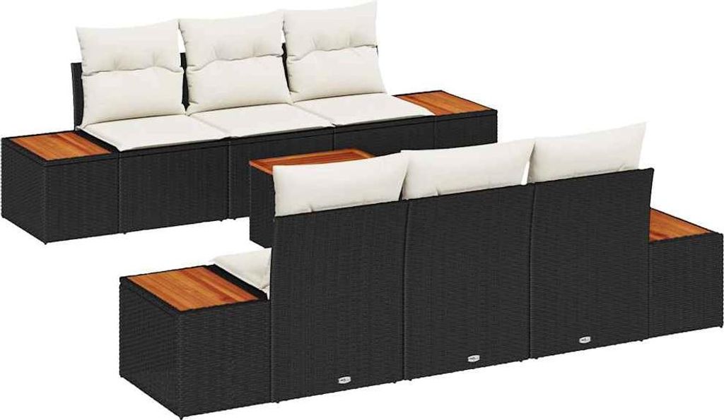 vidaXL Garten-Sofa-Set mit Speicher 7 pcs Schwarz Poly Rattan