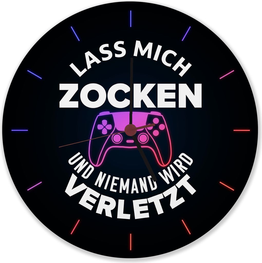 Lass mich zocken und niemand wird verletzt Wanduhr aus Alu