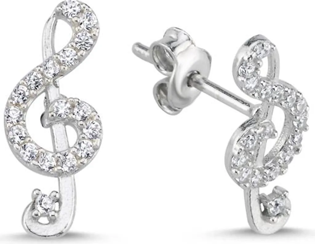 Boucles d'oreilles clé de sol argent 925 anti-allergie et zircone