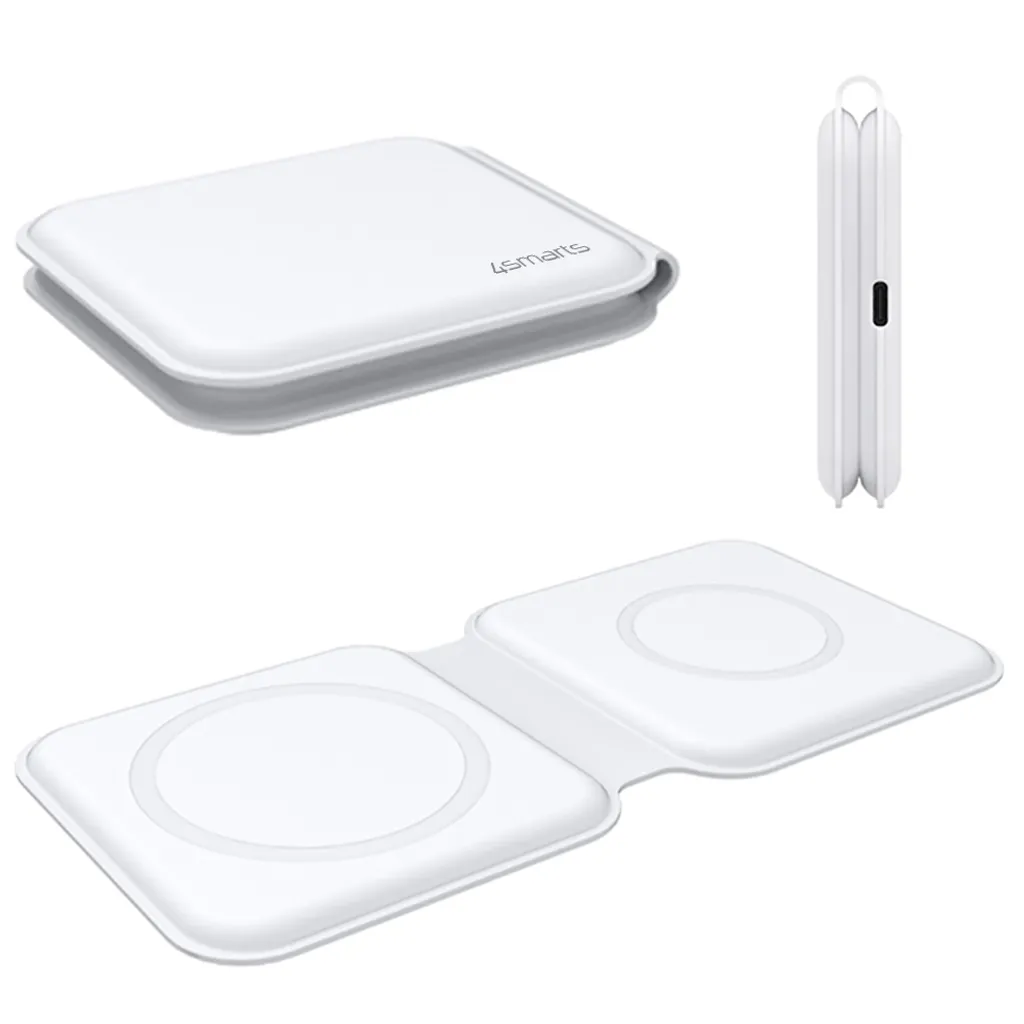 Chargeur sans fil magnétique 15W DuoFold blanc, design compact pliable