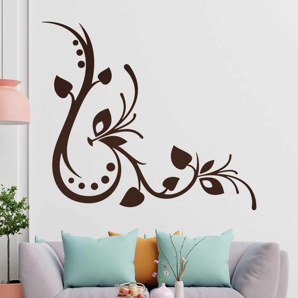 Blätter - Linien Punkte Wandtattoo in 6 Größen - Wandaufkleber Wall Sticker - Dekoration, Küche, Wohnzimmer, Schlafzimmer, Badezimmer