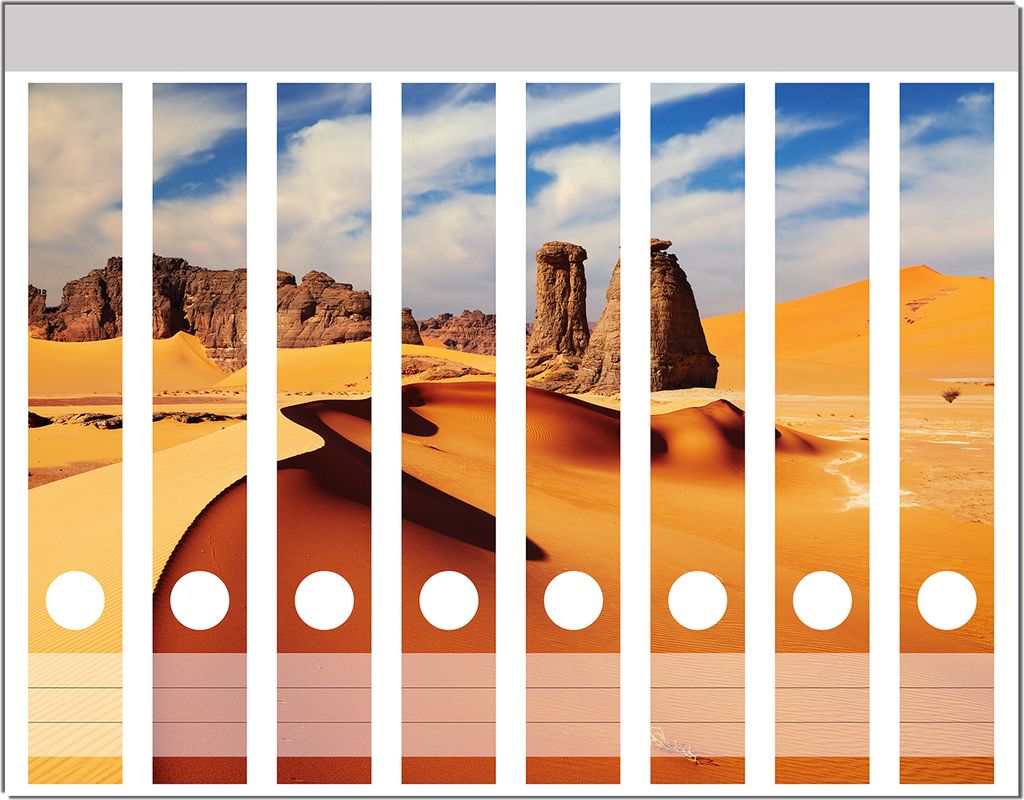 Wallario Ordnerrücken Sticker, selbstklebend für schmale Ordner, 8 Stück, Motiv Felsen und Sand in der Sahara Wüste