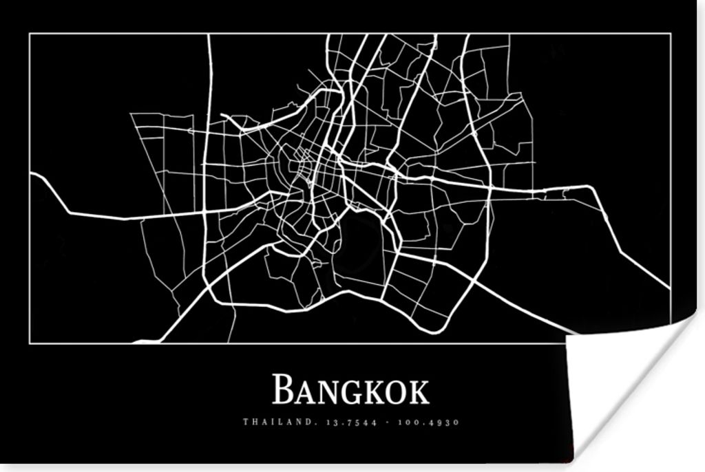 MuchoWow Poster Bangkok - Karte - Stadtplan 90x60 cm - Schlafzimmer