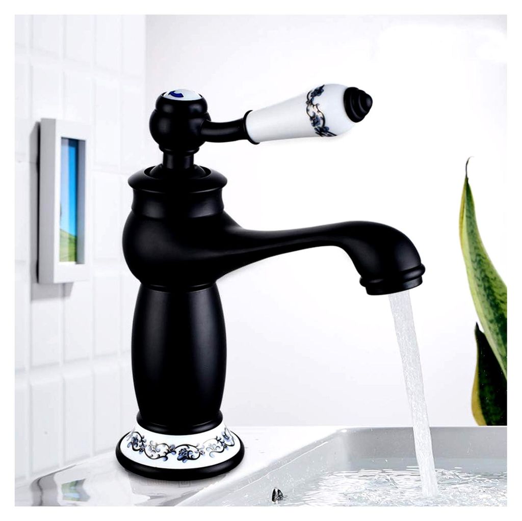 Mischbatterie Wasserhahn für Bad und Küche, Einhebelmischer im Vintage-Stil (Schwarz)