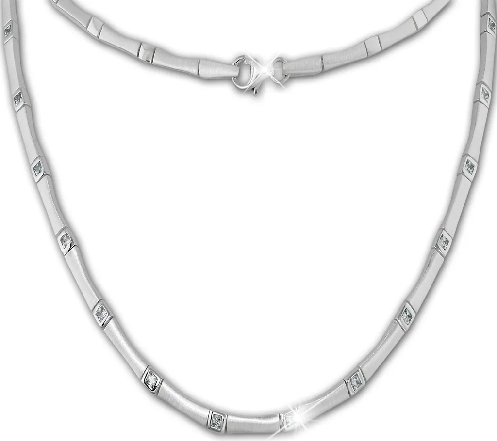 Collier Argent Sterling Mat et Zirconium Blanc 46cm Style Scandinave