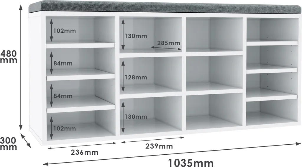 Étagère à chaussures modulable avec assise confortable blanche 103,5 cm - 6