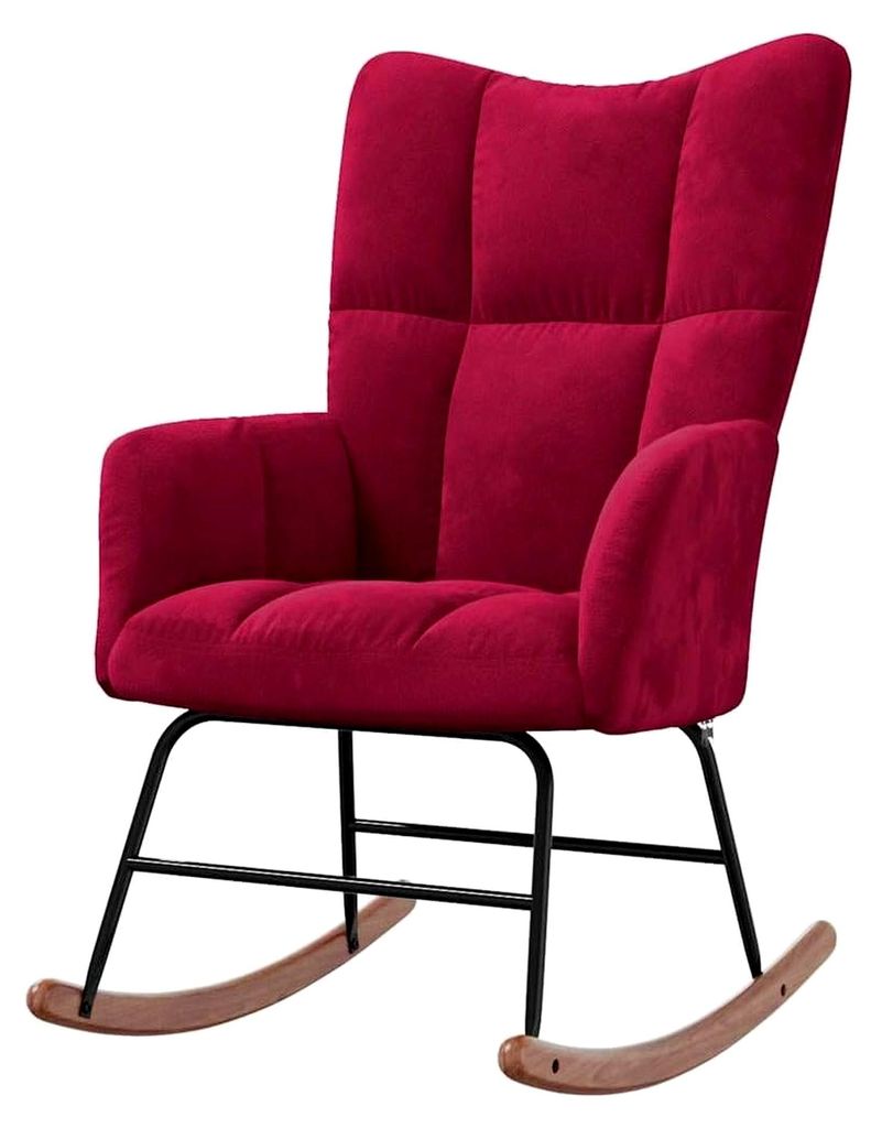 Schaukelstuhl, Rocking Chair Schaukelstuhl, Bordeauxrot, Velours, 61 x 78 x 98 cm