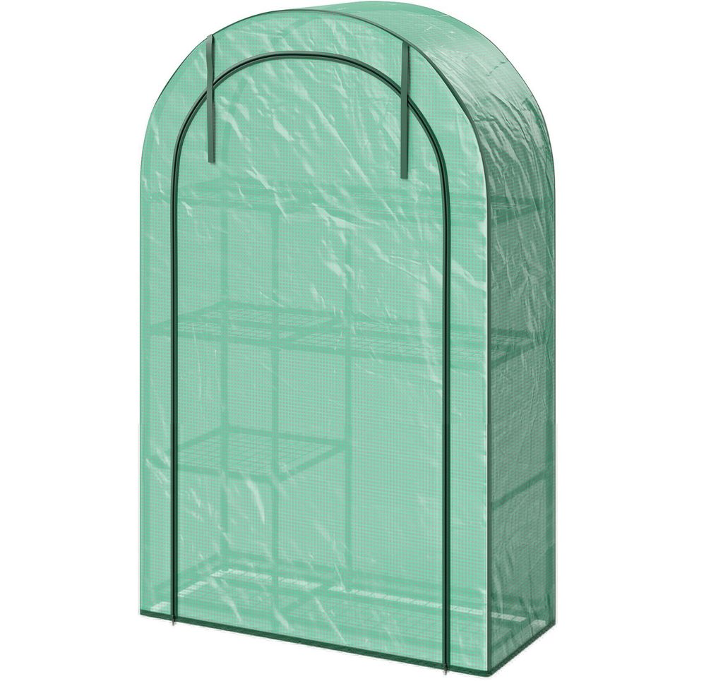 Mini-Gewächshaus, 4-stufiges Gewächshaus mit Kunststoff-Plane, tragbar, Rolltür, 100 x 45 x 160 cm, Grün