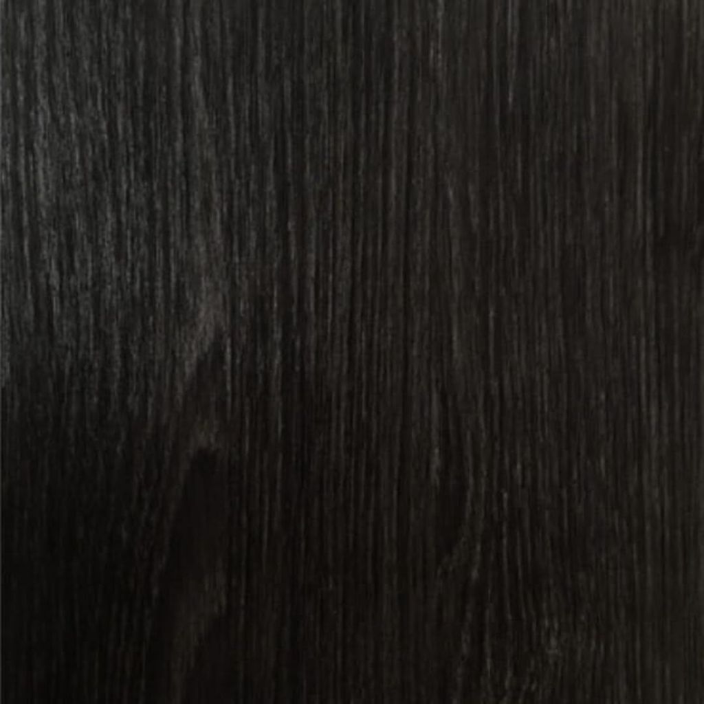 A close-up view of a black wood-look textured surface, likely a wall panel.