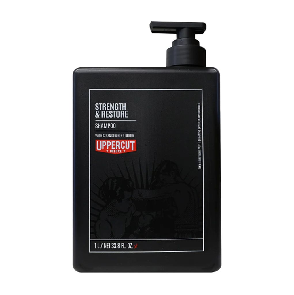 Uppercut Deluxe Strength & Restore Shampoo – Biotin & Koffein Shampoo für dünnes Haar fördert Wachstum Mandarinen- und Patchouli-Duft 1L