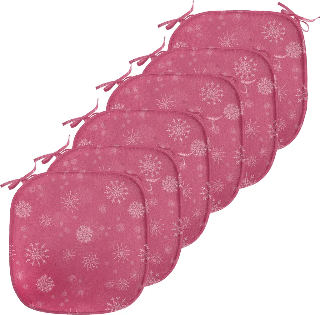 Lot 6 Housses d'Assise Cuisine 40x40cm - Motif Hivernal Blanc Rose
