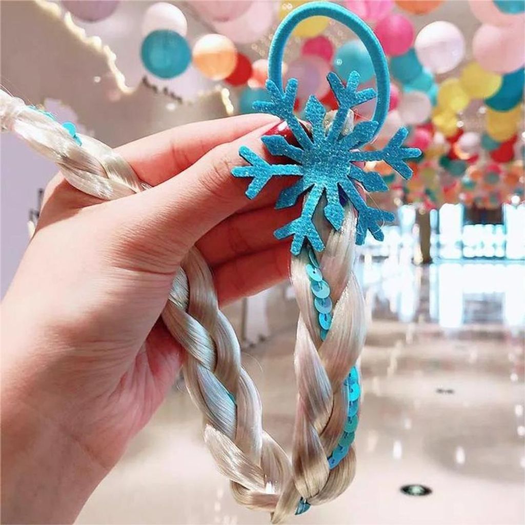 Haargummi Snowflake mit Zopf - Weiß/Blau für festliche Frisuren KP38417