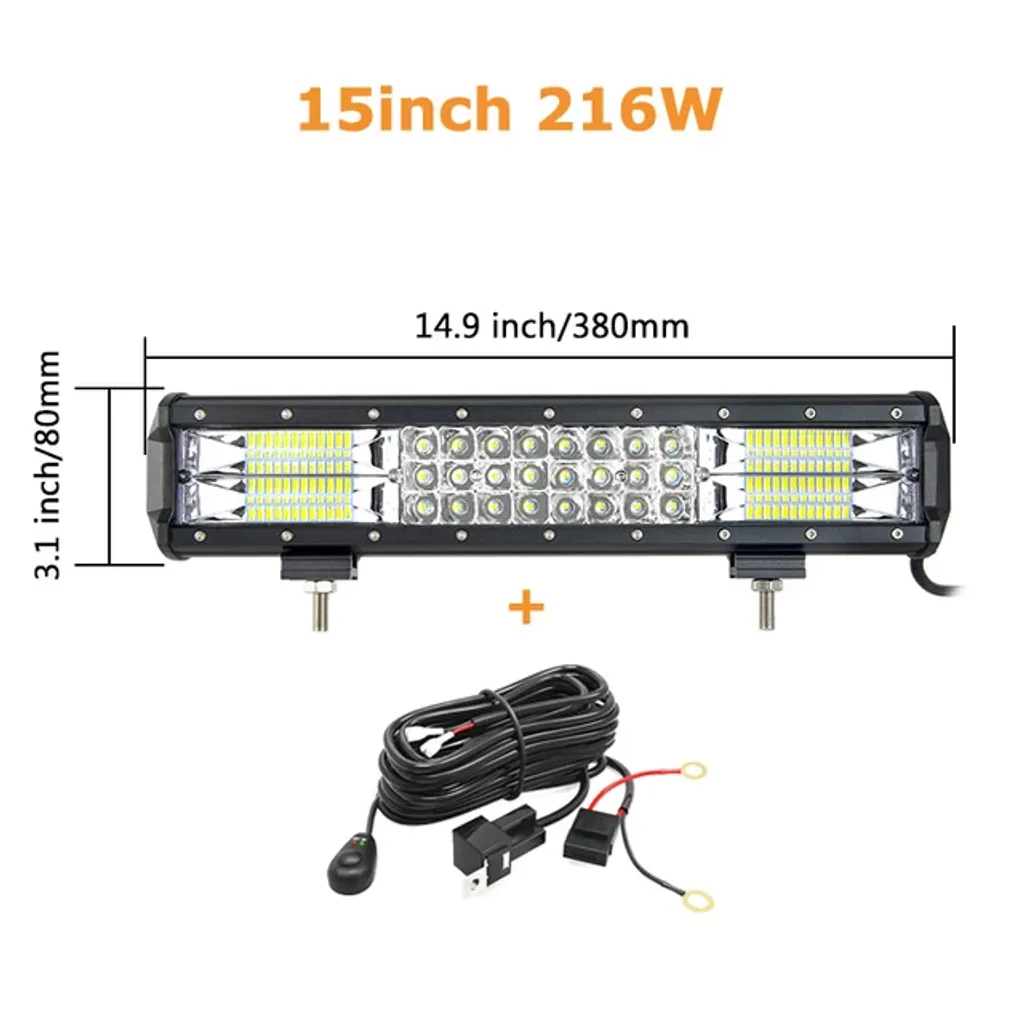 Rampe d'éclairage LED 15 pouces 216W avec faisceau de câbles inclus