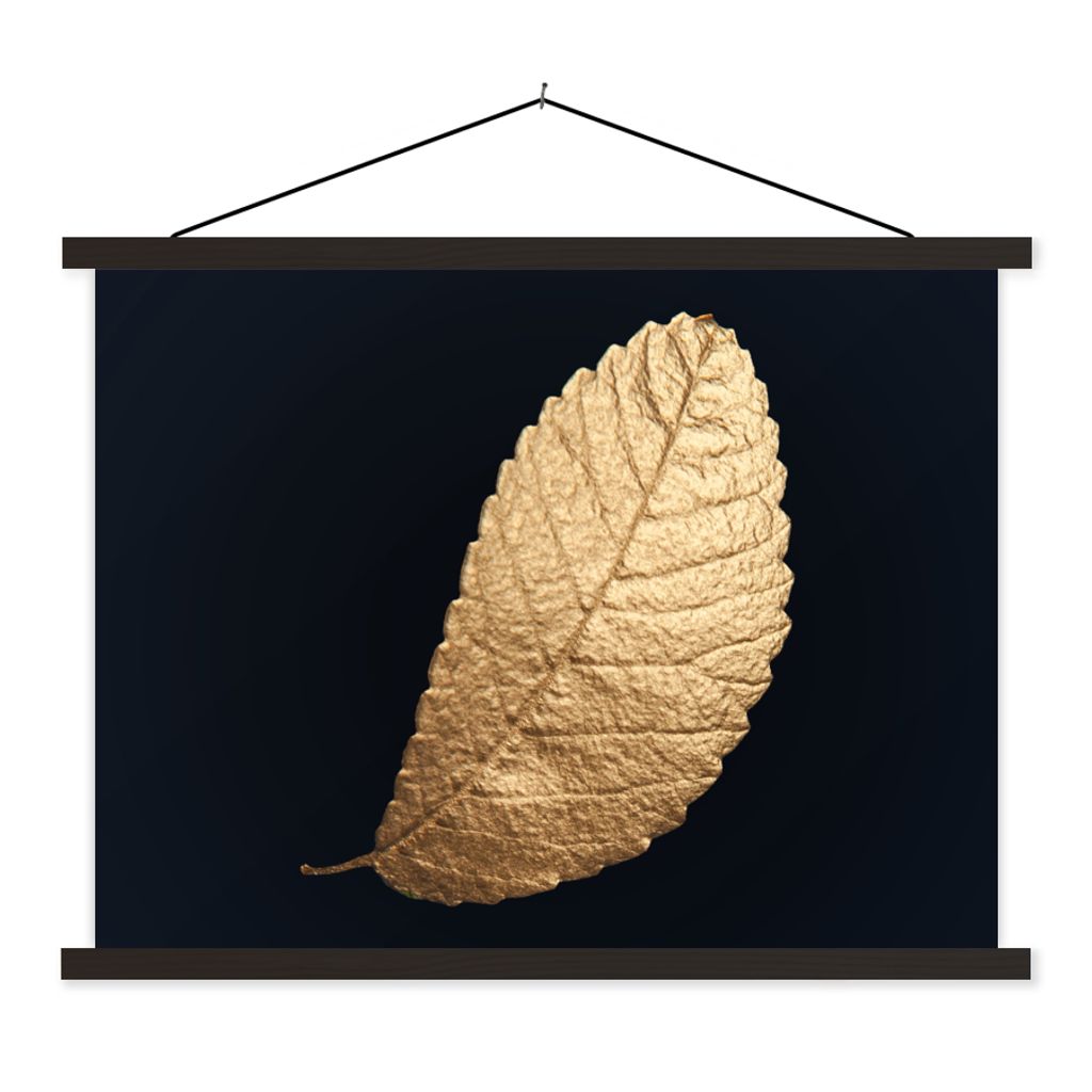 MuchoWow Textilposter Gold - Blätter - Schwarz - Pflanzen - Luxus - Natur 40x30 cm mit schwarzem Rahmen - Dekorationen