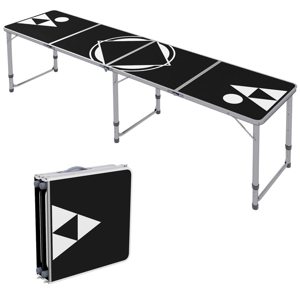 Bierpong Tisch Klappbarer Campingtisch 240 X 60 Cm Klapptisch Höhenverstellbar Reisetisch Für Garten, Balkon, Alu, Schwarz