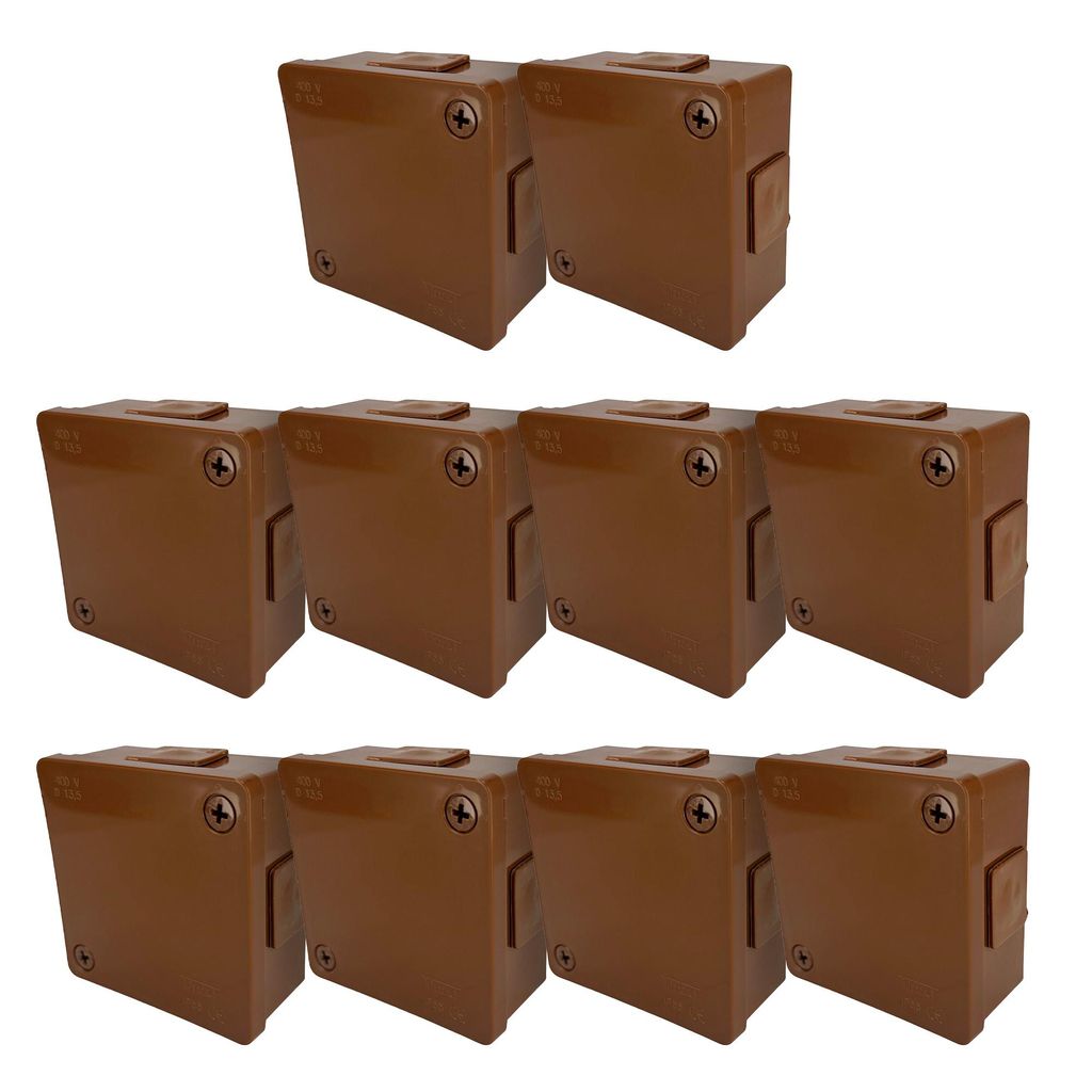 10x Aufputzdose 86x86x40mm IP55 4 Kabeleinführungen 2 Schrauben, Gummidurchführungen braun VP-21 EDO777908 EDO Technic