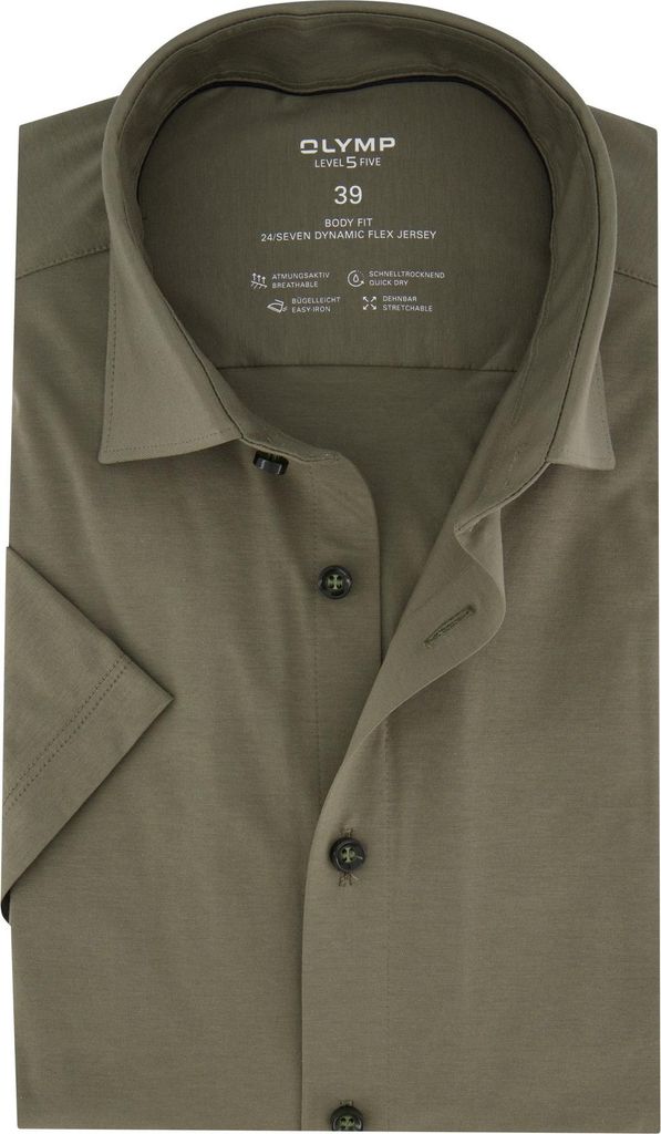 Olymp Slim-Fit Baumwollhemd Kurzarm Khaki