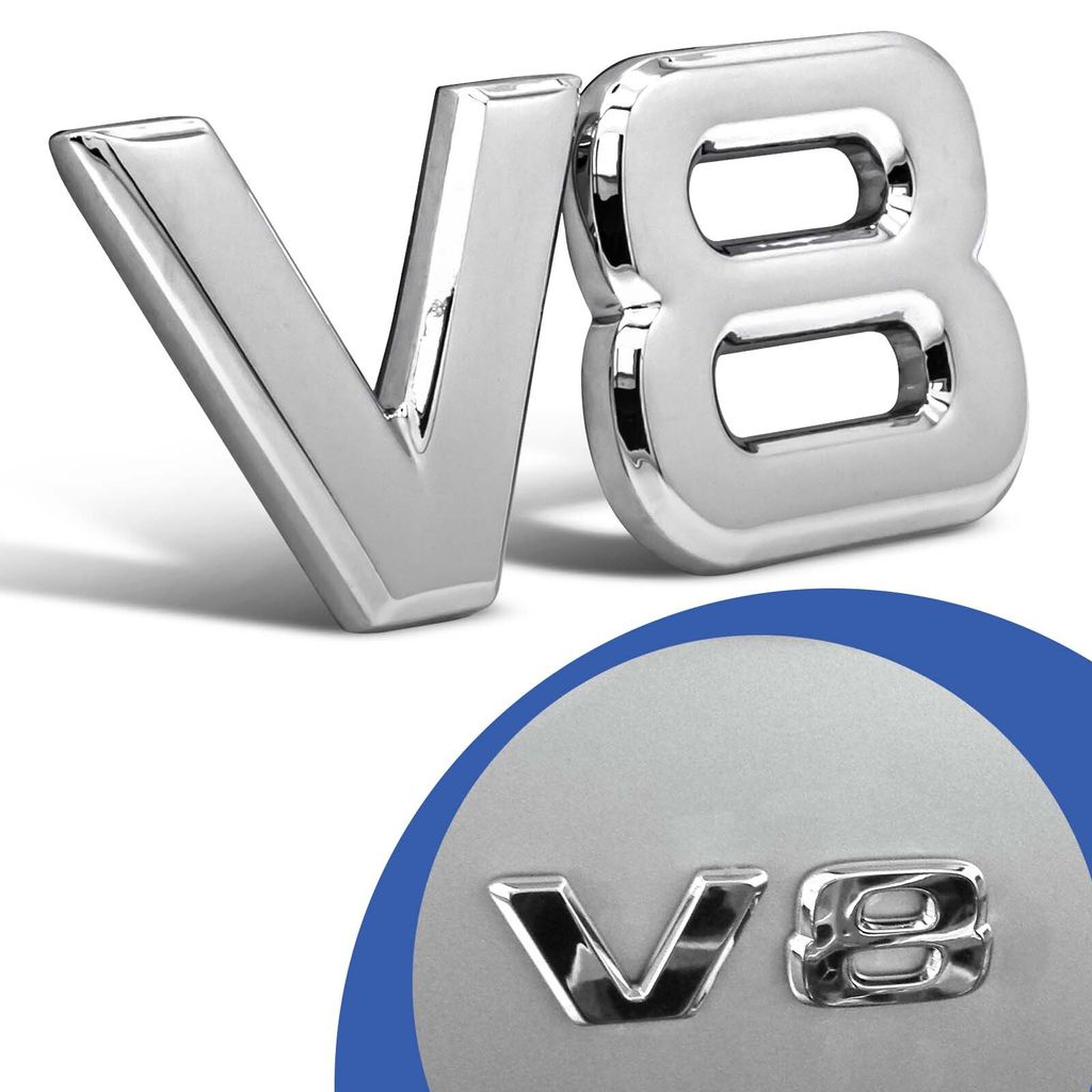 V8 Emblem Zeichen Chrom Schriftzug 3D Logo