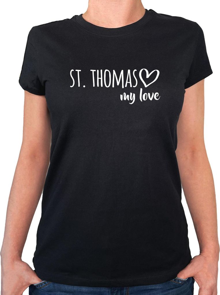 Huuraa Frauen Oberteil St. Thomas my love Geschenk Größe XXL Black Bio Baumwolle Fairtrade St. Thomas Souvenir