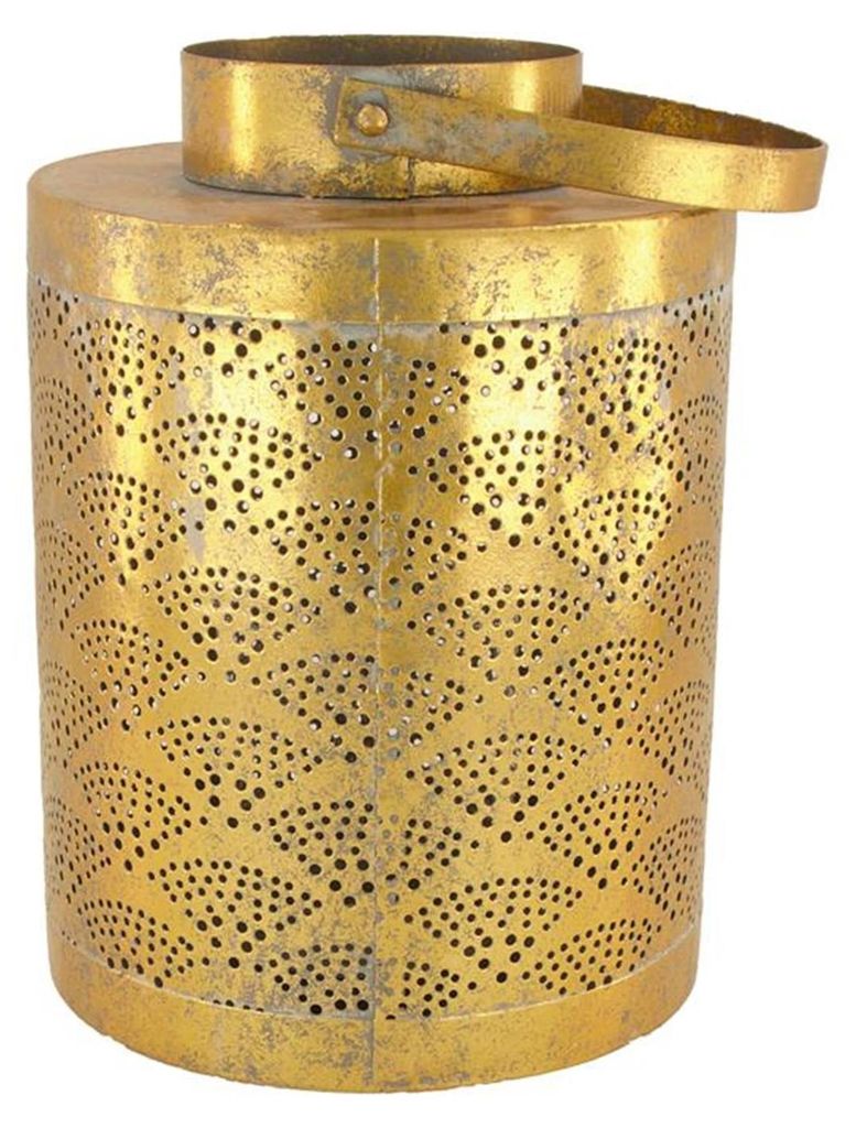 Lantaarn metaal met glas Ø17,5x26cm goud