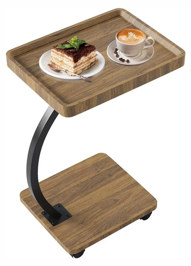 Petit bout de canapé en noyer et métal - Table de salon fine type C Zen