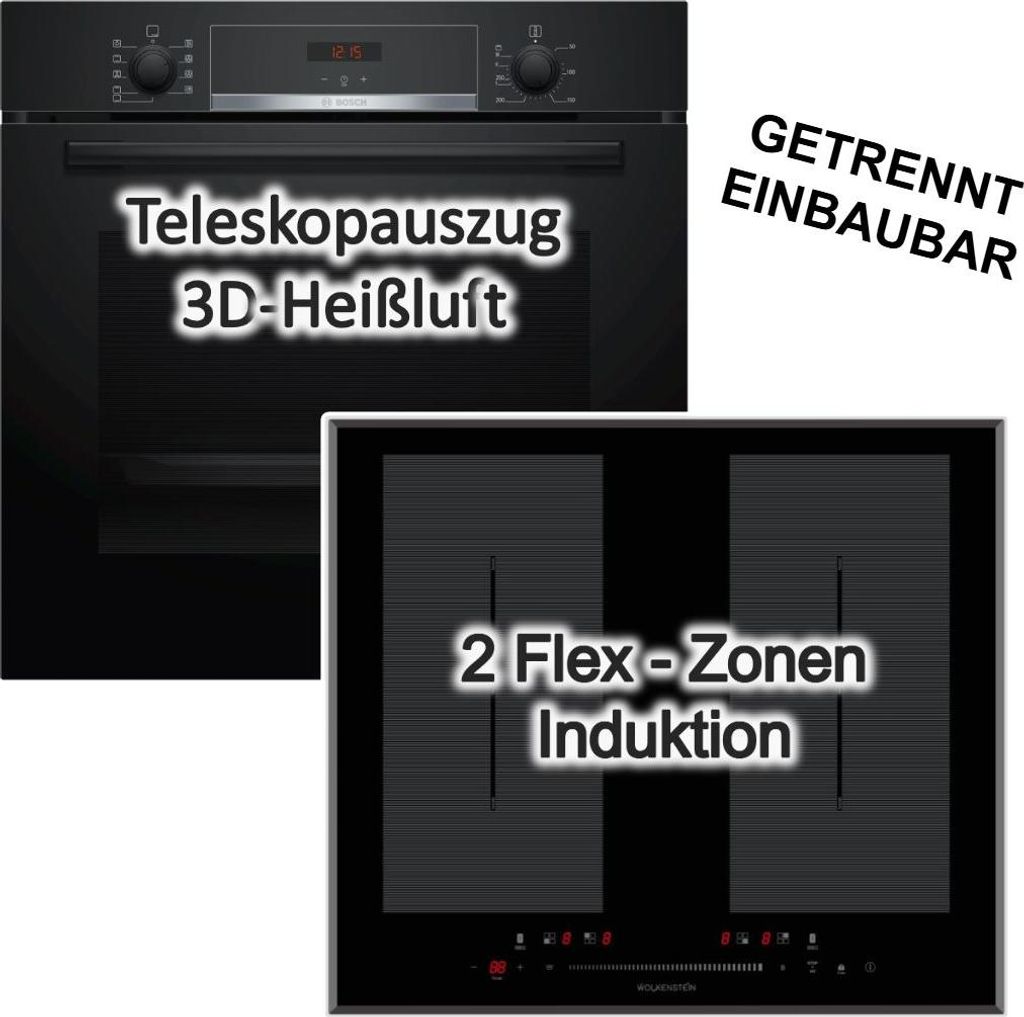 HERDSET Bosch XXL-Backofen + Induktionskochfeld autark 60cm Teleskopführung