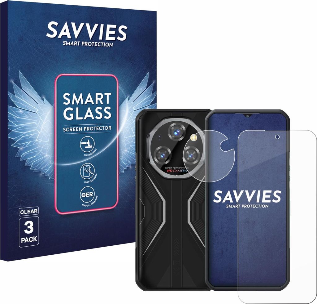 3x Savvies Schutzglas Folie für Oukitel WP55 Pro (Display+Kamera) 9H Panzer Schutzfolie Glas Displayschutz klar transparent