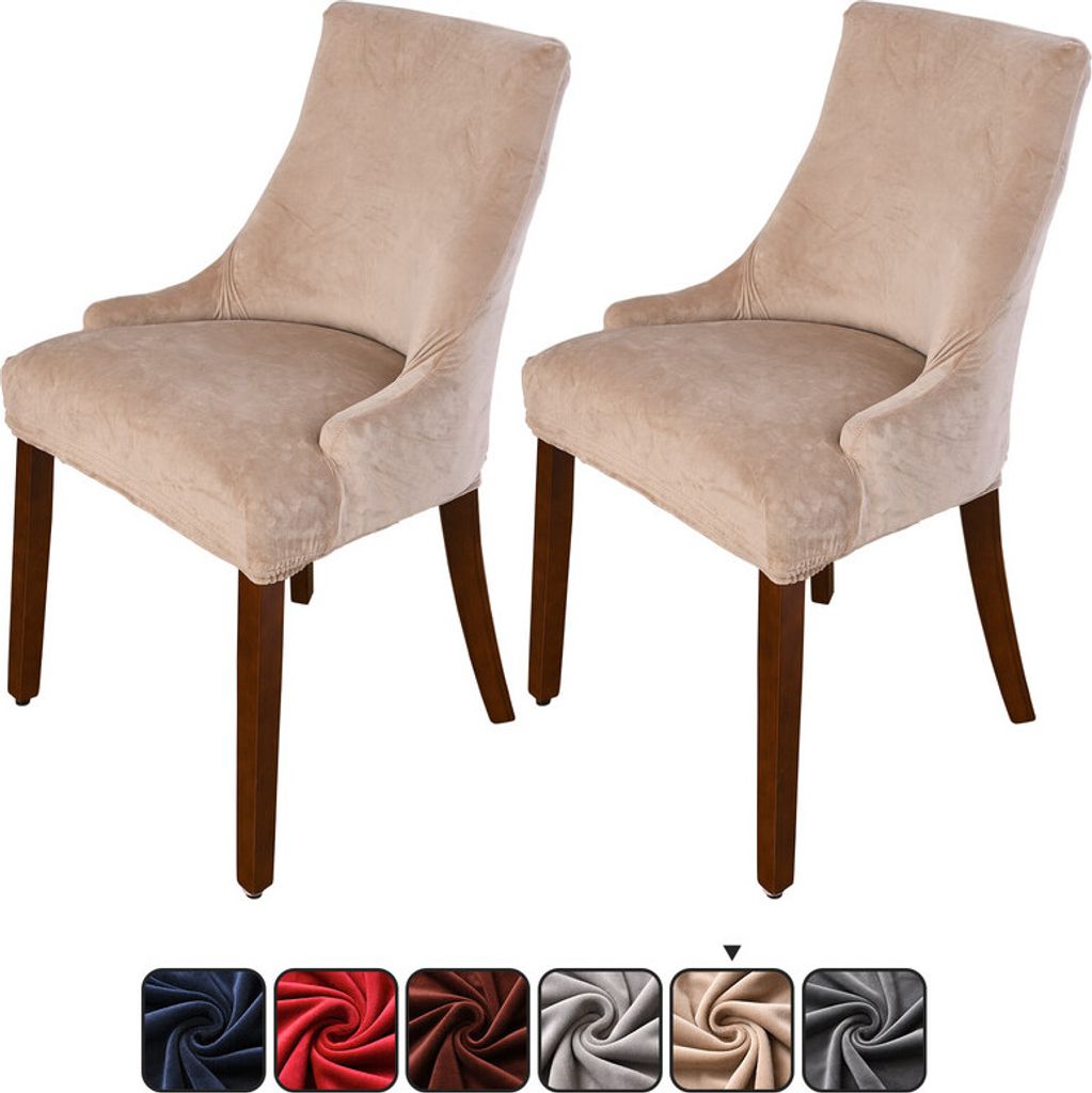 2 PCS Samt Stretch Ohrensesselbezug Schonbezug Wiederverwendbare Sesselschutzhülle für Esszimmer Bankett Wohnkultur, Braun