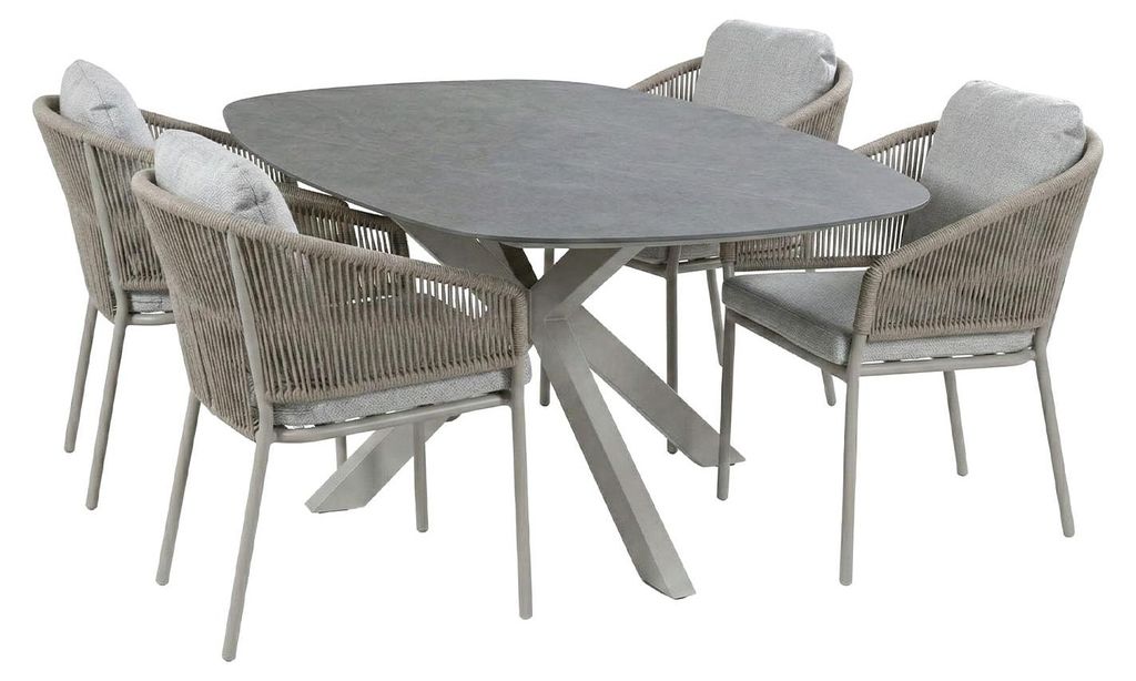 5-teiliges Gartenmöbel-Set | 4 Brindsi Gartenstühle (Camel) | Gartentisch Barletta 180x115 cm (Desert Pearl/Camel)