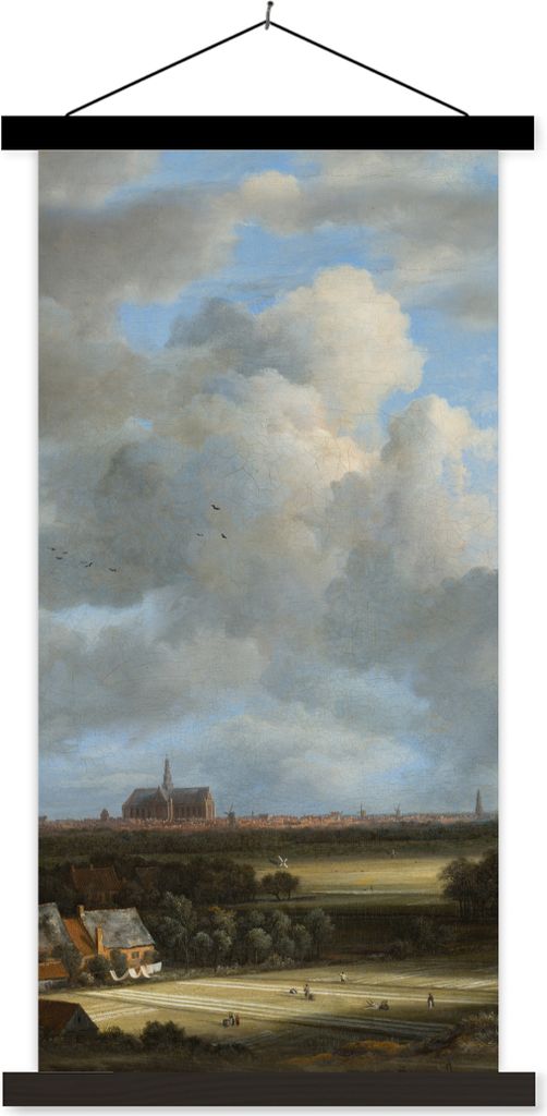 MuchoWow Textilposter Ansicht von Haarlem mit Tribüne - Gemälde von Jacob van Ruisdael 40x80 cm mit schwarzem Rahmen - Wandemalerei