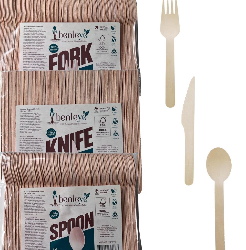 100 Einweg-Gabeln 16 cm aus FSC Holz f. Imbiss Grill Produktbild 