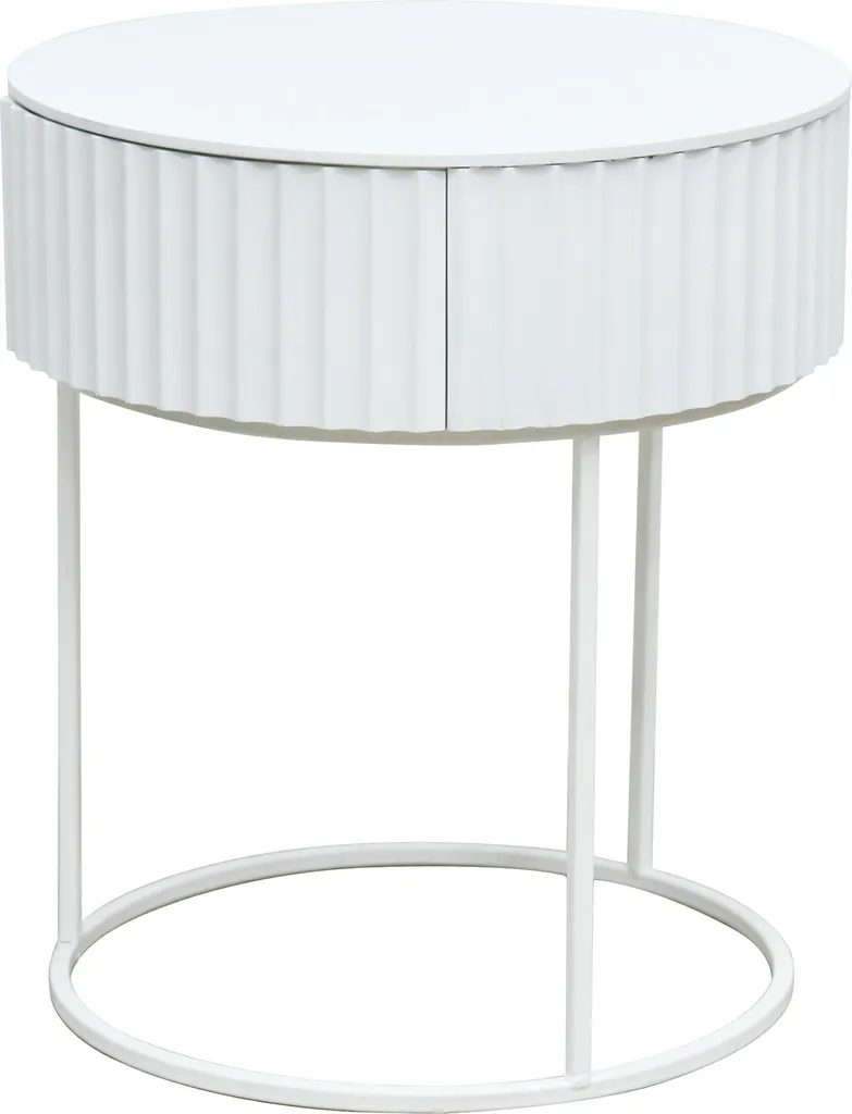Table de chevet ronde blanche 46 cm avec tiroir et pieds en métal