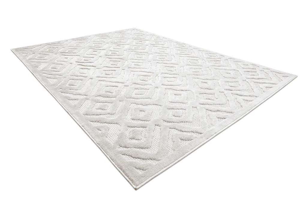 Tapis de salon beige aspect sisal tissé plat avec motifs géométriques